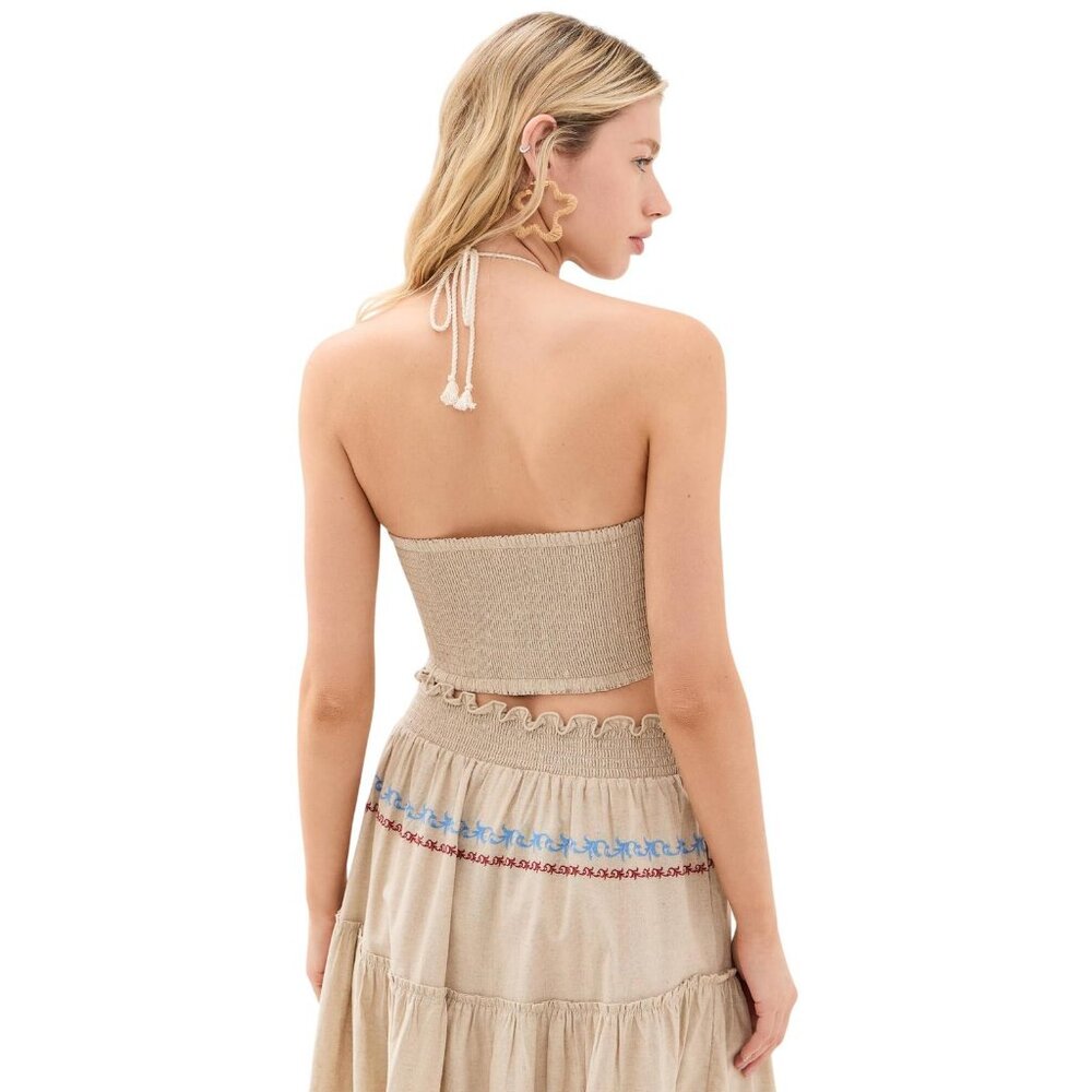 NWT Agua Bendita Womens Serenity Linen Blend Crop Halter Top 17057 Blush Brown L - Picture 3 of 12